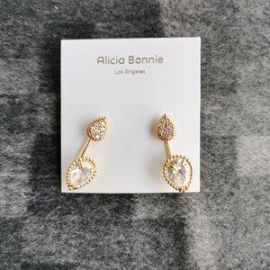 Alicia Bonnie Dual Elegance Gold White Crystal Ear Jacket Earrings BRAND NEW